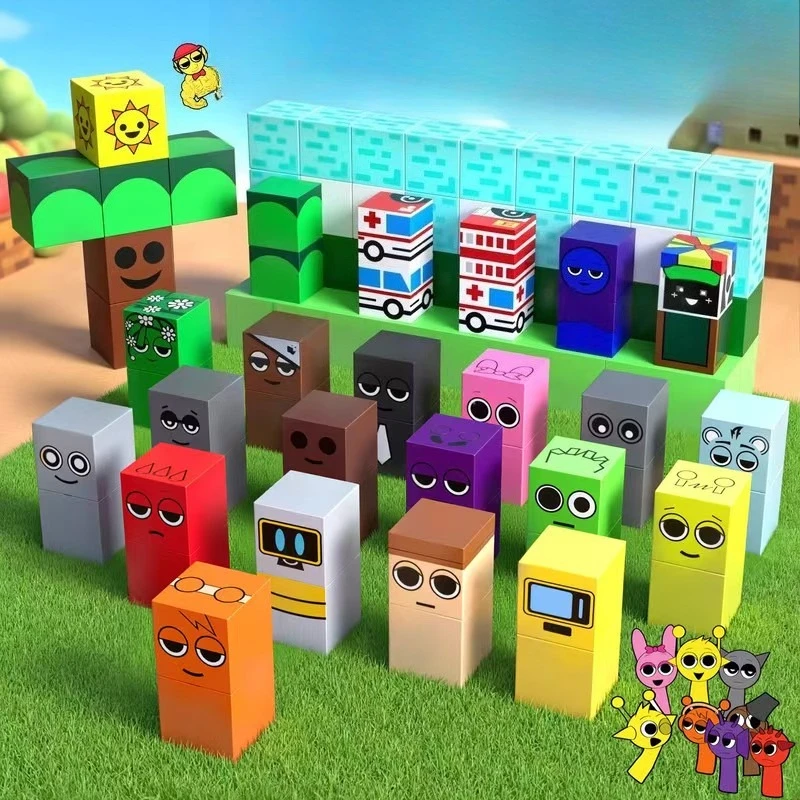 Sprunki Magnetische bouwsteenspeelgoedset Kubusdoos DIY Zintuiglijke puzzelbouw Educatief speelgoed voor kinderen Collectiemodel Cadeau