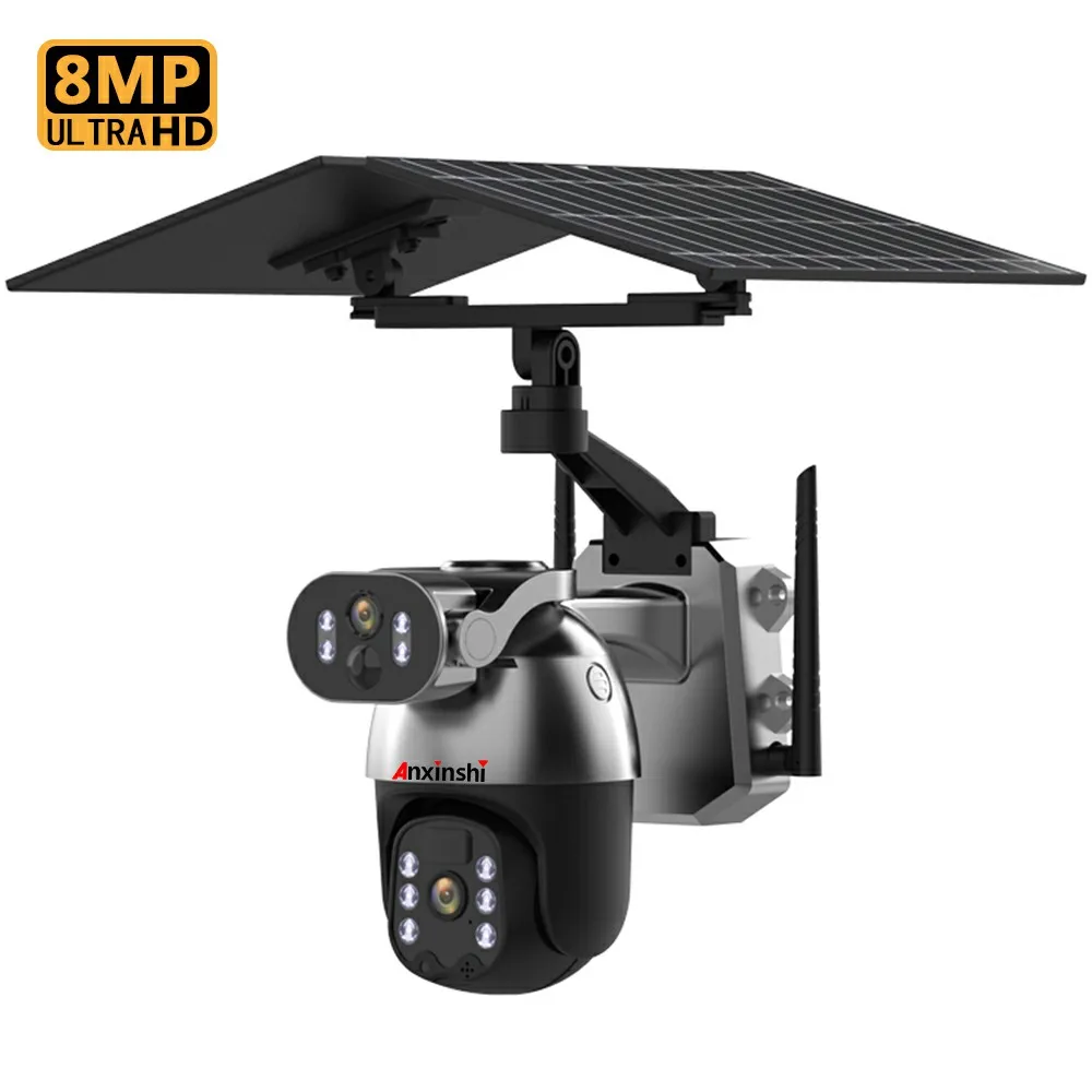 

Anxinshi HD 8MP Solar Power Security Camera 4X Zoom 4G Bullet Dome Dual Lens PTZ P2P Network Technology Cloud Data Storage