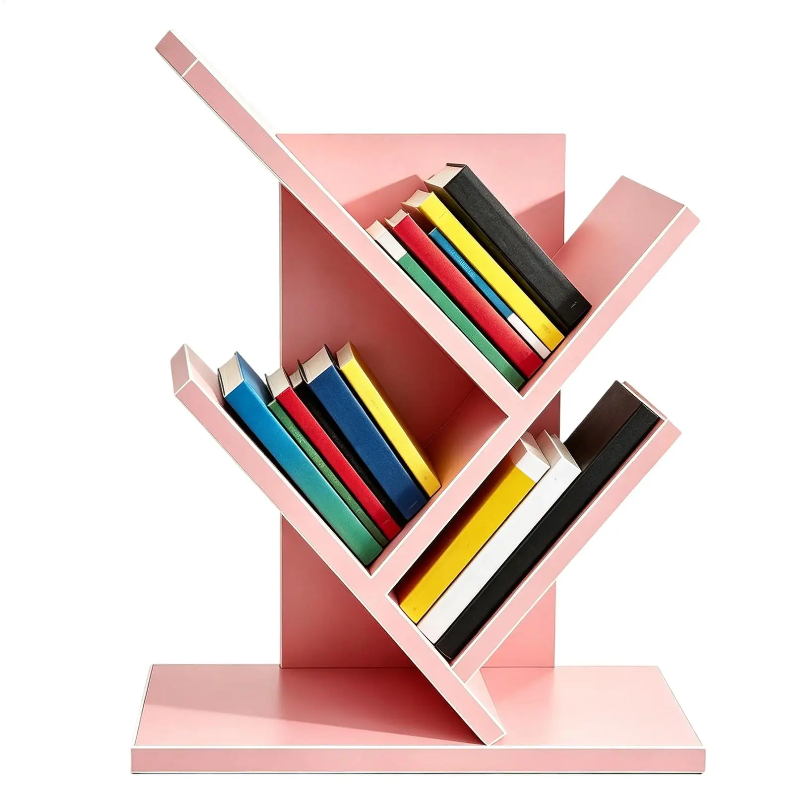 3-Layer Tree Shaped Wooden Bookshelf Space Saving Storage Stand for Home Room Study Dorm Apartment Desk Decor