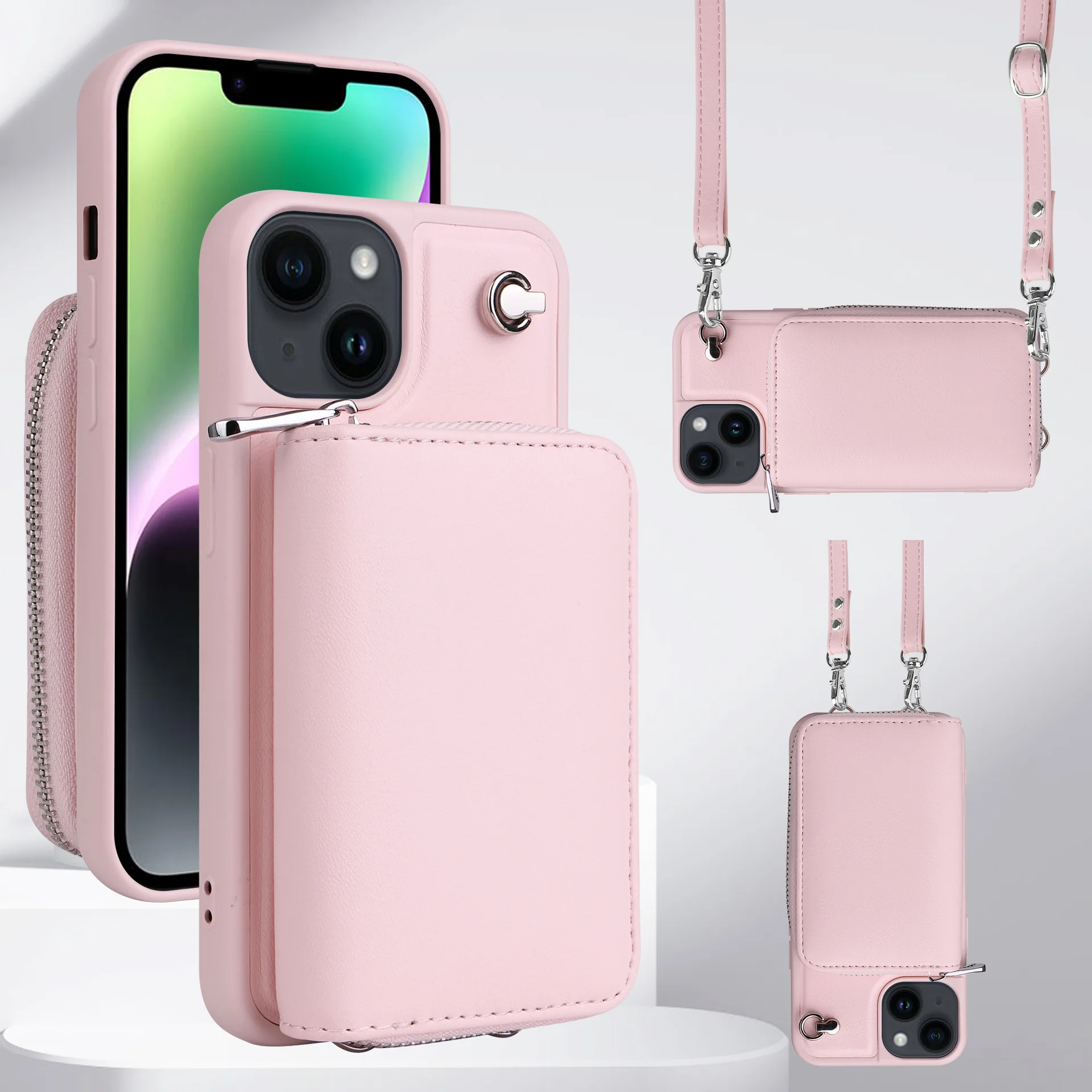 

Crossbody Zipper Cards Solt Wallet Leather Case Bag For iPhone 16 Pro max 14 Plus 13 12 15 Lanyard Detachable Purse Pouch Cover
