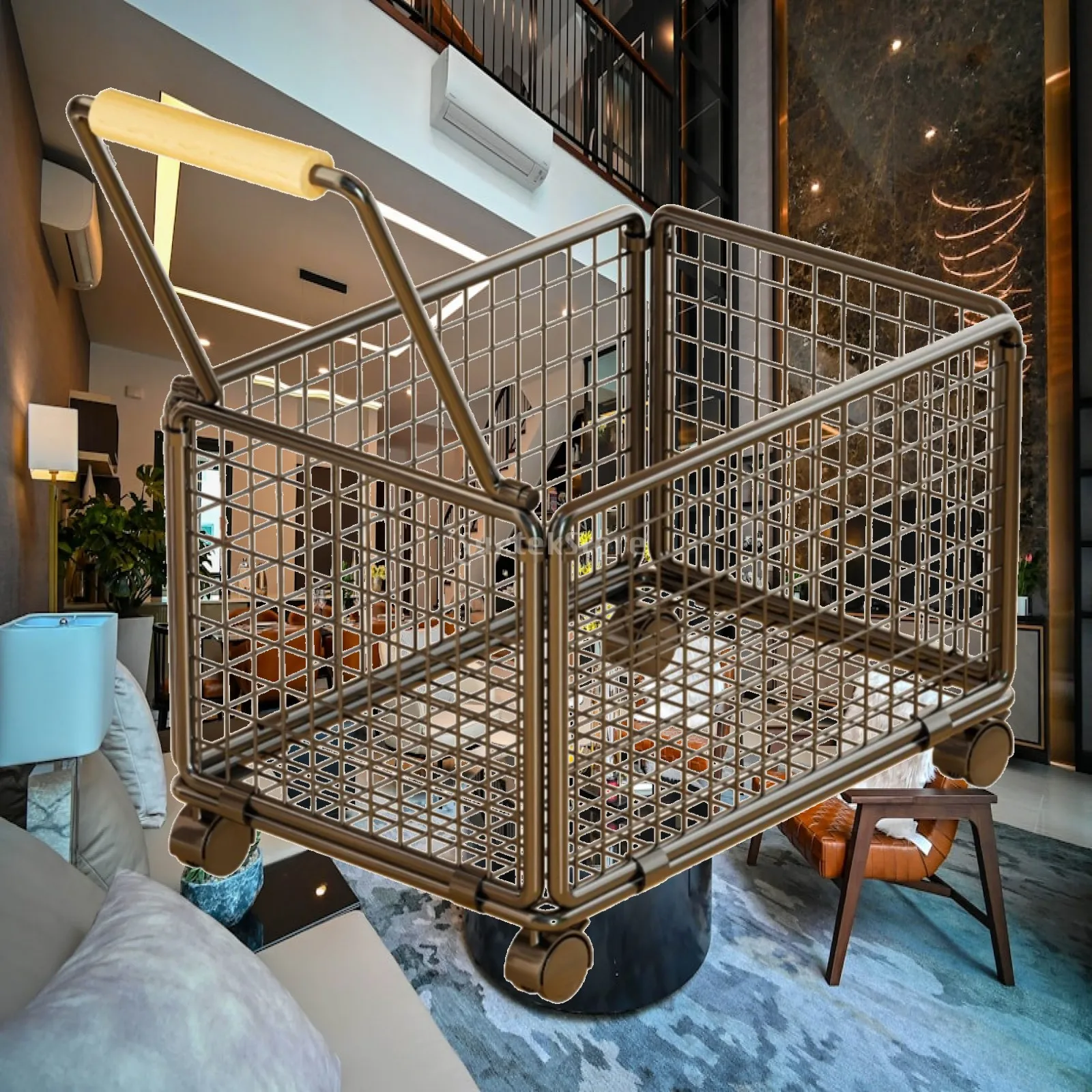 Compact Rolling Storage Trolley for Books and School Items with Top Wooden Handle for Desk Side Use