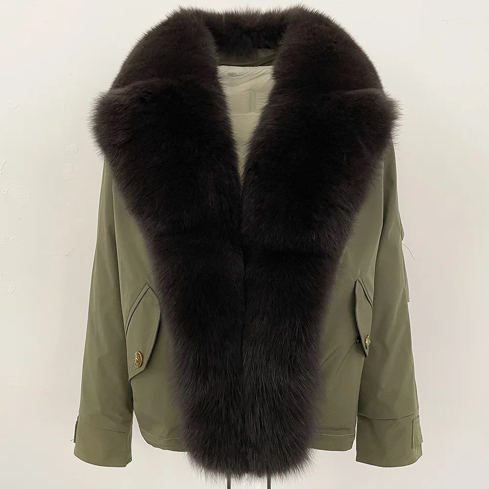 سترة نسائية شتوية جديدة موديل 2025 بياقة من فرو الثعلب معطف سترة أنيق قصير وسميك #2