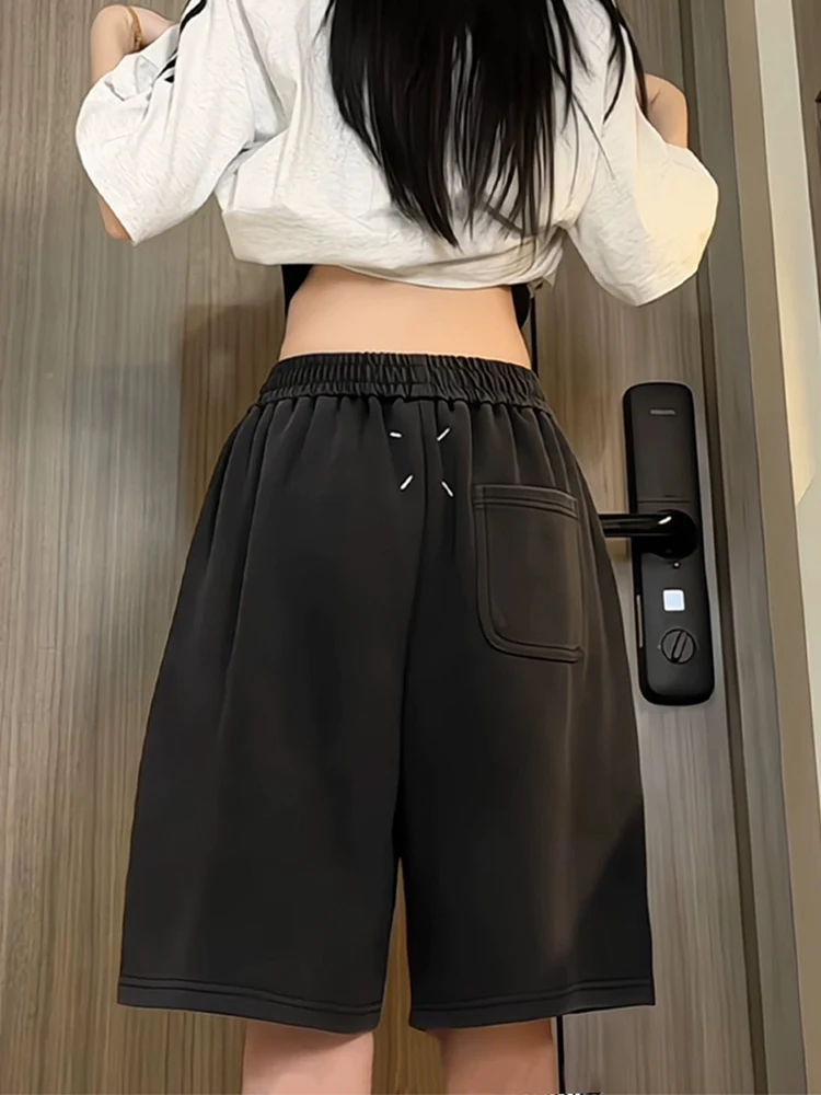 

Мужские летние спортивные штаны в стиле ретро, плотные, 5-точечные, выше колена, для фитнеса, ходьбы и бега