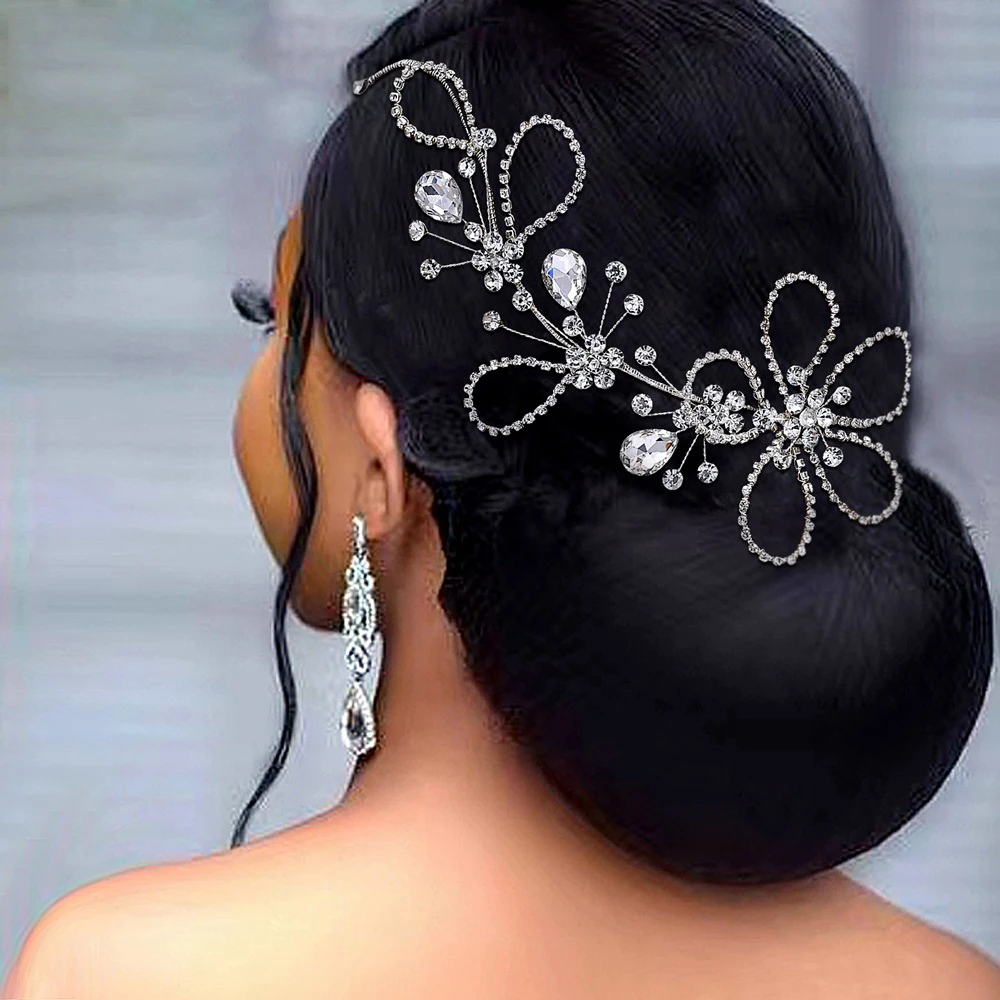 Flower Crystal Wedding Headbands For Women Bride Rhinestone Hairbands Vines Hair Accessories