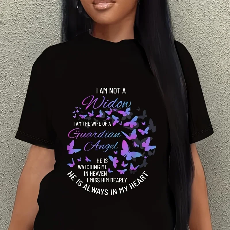 Widow Shirt, Grief to Husband, Husband Is My Guardian Angel Women's Plus Size T-Shirt 100% Cotton 220g