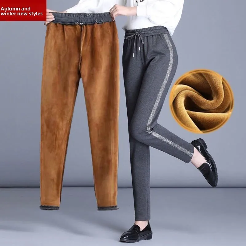 

Женские свободные спортивные брюки на подкладке Thiened Fce, брюки Харлан с высокой талией, осенне-зимние теплые повседневные брюки с эффектом похудения