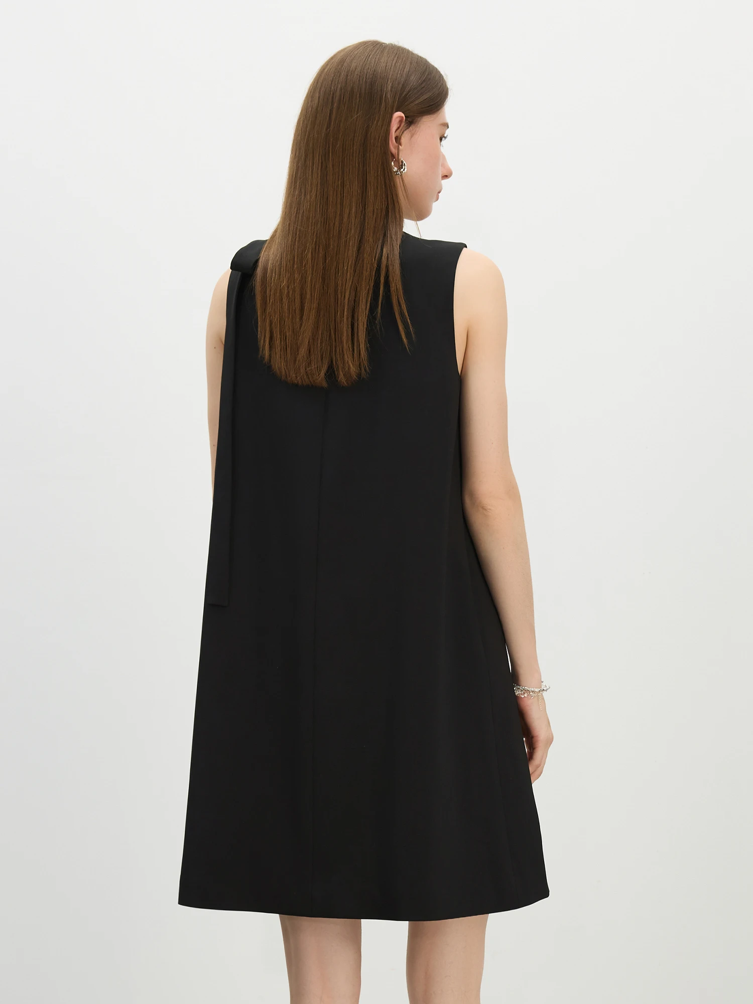 FSLE 2025 Summer Petite Textured Pleated Dress - Artisan Bow Accents & Flared A-Line Silhouette for Casual Chic 25FS12622