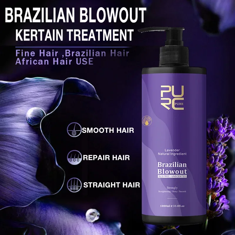 

PURC Brazilian Keratin Hair Treatment Straightener Lavender Hair Straightening Cream Smoothing Curly Hair Natural Keratin Salon