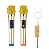 Wireless Microphone UHF Dual Cordless Dynamic Mic System with Rechargeable Receiver for karaoke Singing Dj Microphone