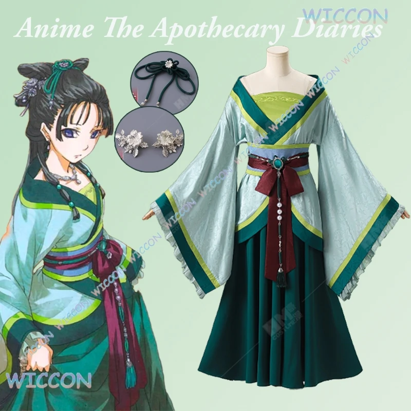 

Ynot/Anime The Apothecary Maomao Cosplay Costume Wig Green Uniform Chinese Traditional Hanfu Dress Headwear Earrings Necklace