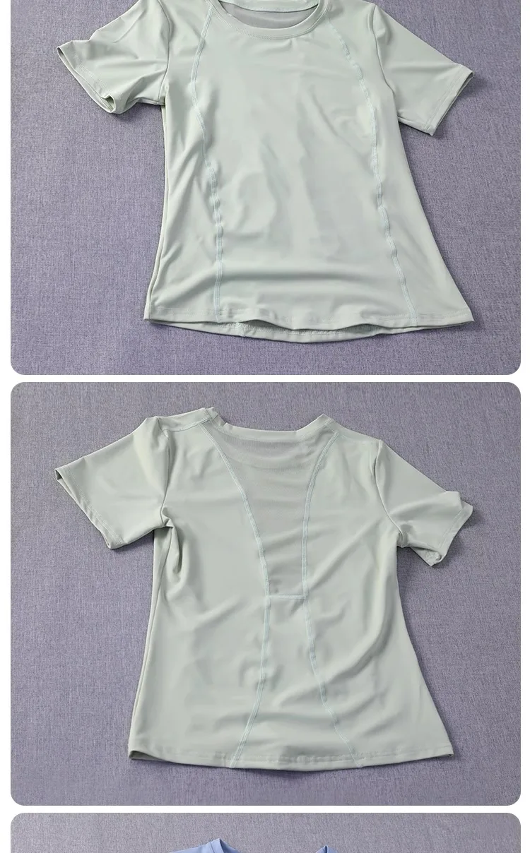 Atmungsaktives Mesh-Sport-T-Shirt für Damen, locker sitzendes, schnell trocknendes Yoga-Workout-Top, leichtes Sport-T-Shirt – Detail 4