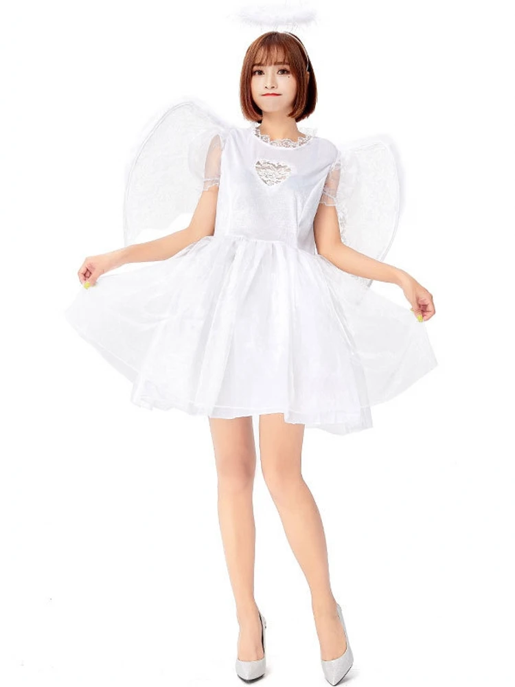 Engel Kostüm Spitze Herz Halloween Cosplay Par Geburtstag Puffy Damen Traditionelles Kostüm Bühnenaufführung Hanfu