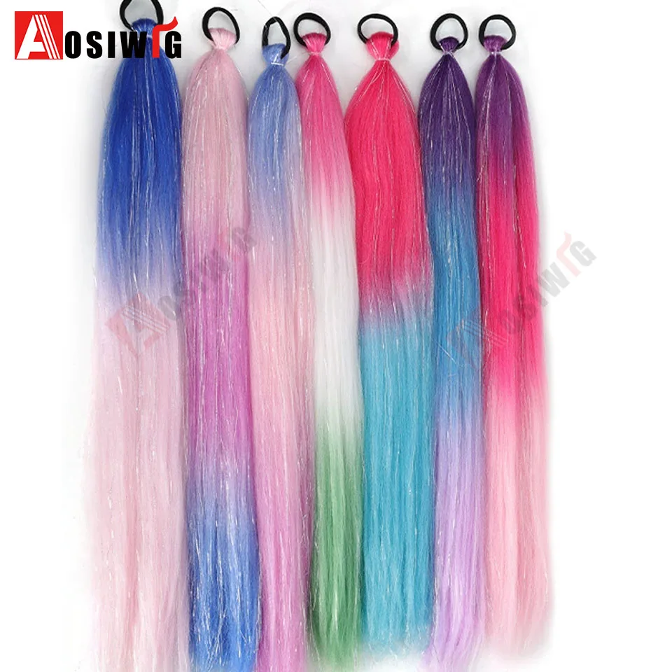 26 بوصة الاصطناعية أومبير تجديل وصلات شعر ملونة جديلة الشعر ذيل حصان تمديد طويل مستقيم ذيل حصان هيربيسي ل Wo