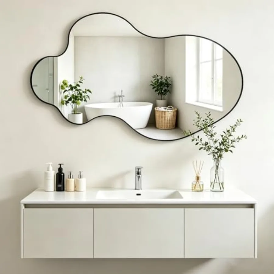 

Irregular Mirror, 30"x18" Asymmetrical Mirrors, Metal Frame Wall Mirrors Decorative, Modern Odd Shaped Mirror for Living Room B