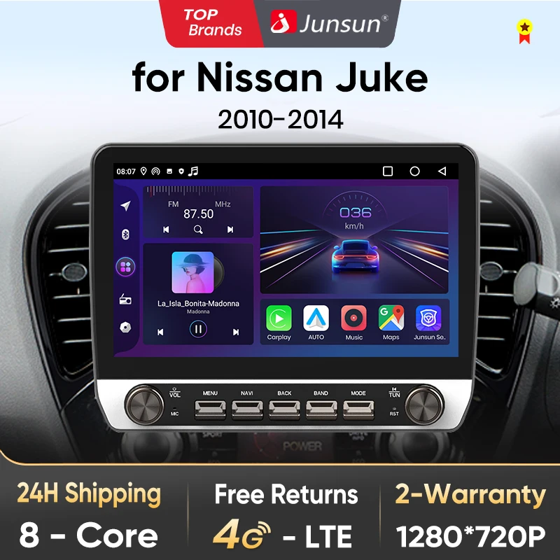 Junsun 10 Taste Autoradio für Nissan Juke 2010-2014 GPS Multimedia Stereo BT FM RDS Wireless