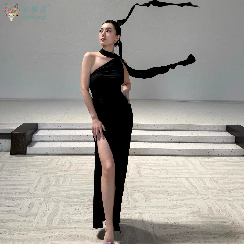 

Belly Dancer Slash Shoulder Dress for Women's Customized Senior Sexy Practice Oriental Belly Dancing Team Competition Costume