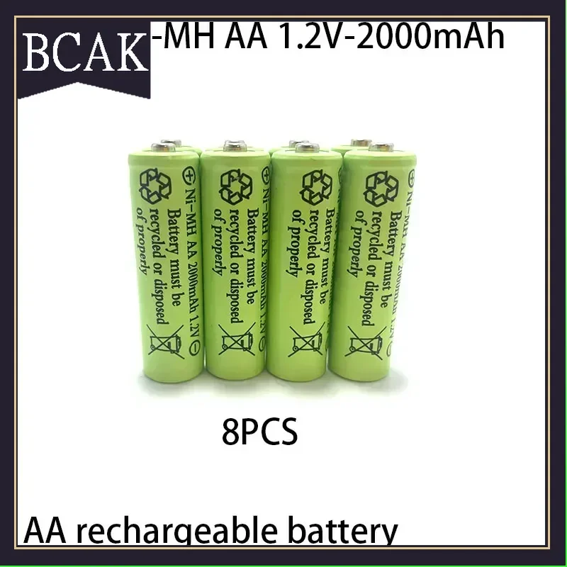 BCAK Style 8PCS AA Batteries 1.2V NiMH AA Universal Rechargeable Battery 2000MAH 2A AA  Electric Shaver Remote Control Alarm Clo