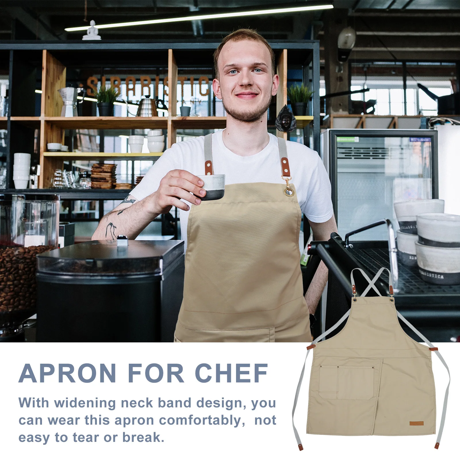 

Work Apron Chef Kitchen Cotton Canvas Adjustable Pockets Waterproof Oilproof Easy Clean Suitable Hairdressers Nail Shops
