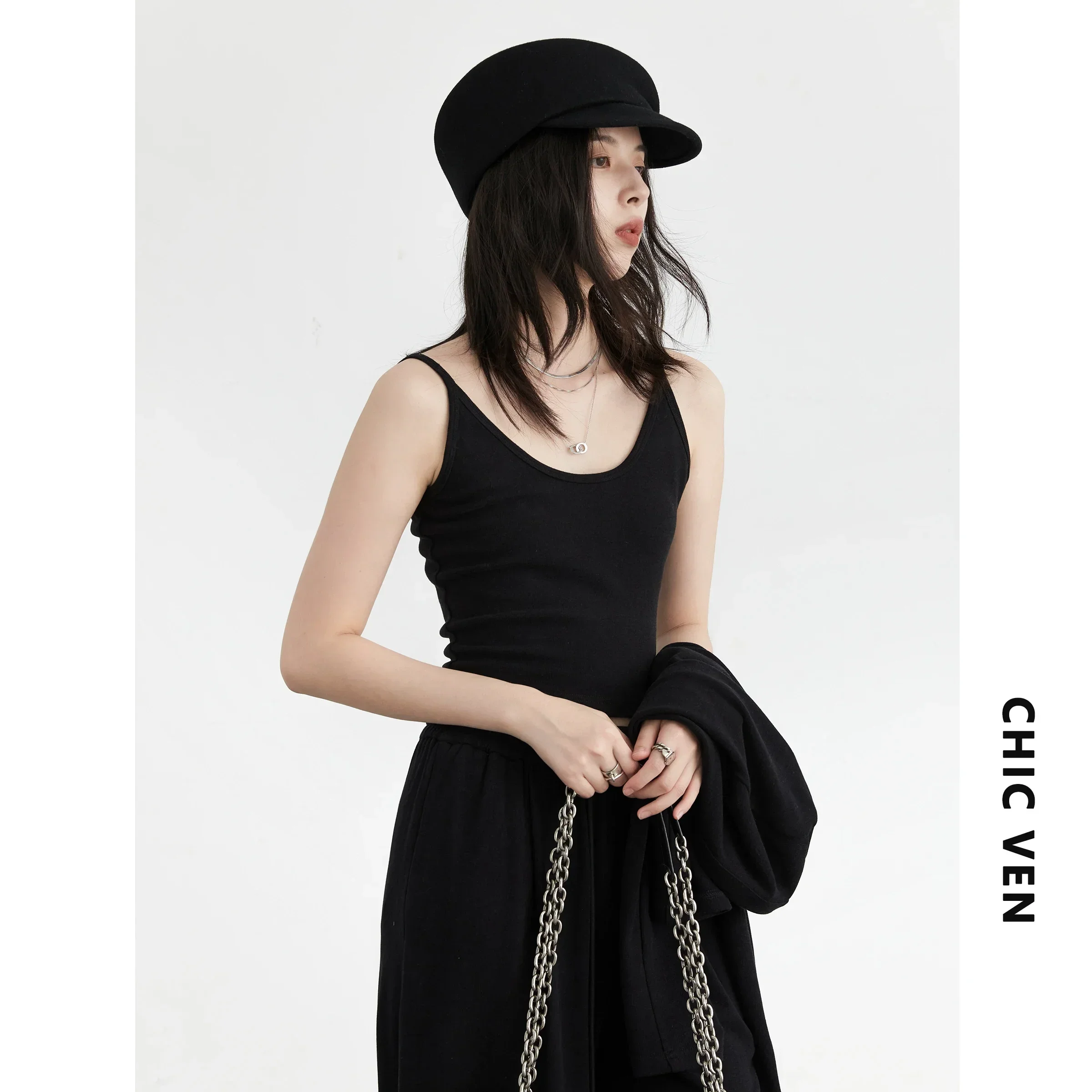 CHIC VEN Women Cardigan Loose Solid New Knitted Sweaters Female Jumpers V Neck Girl Camisole Casual Pants Autumn Winter 2024