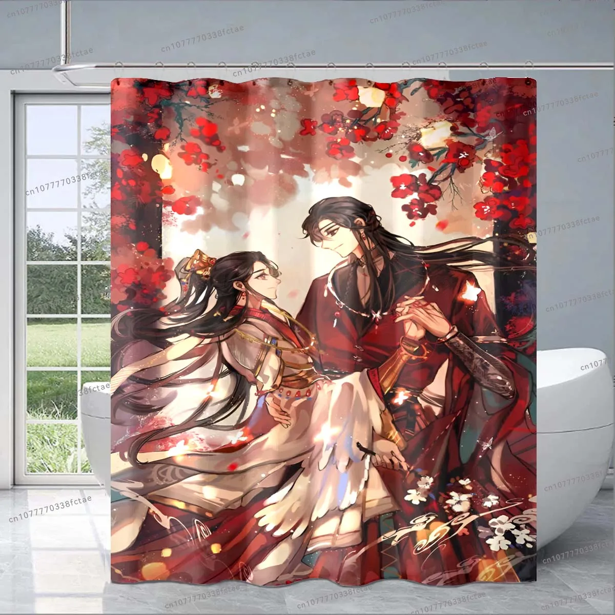 Tian Guan Ci Fu Anime Printed Shower CurtainHeaven Official's Blessing Pattern Shower Curtain BL Popular Anime Shower Curtain