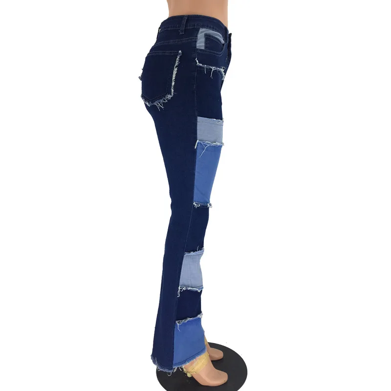 Pantaloni svasati Jeans da donna Taglio a stivale Patchwork Vita alta Stretch Distressed Pantaloni jeans femminili lavati vintage Streetwear