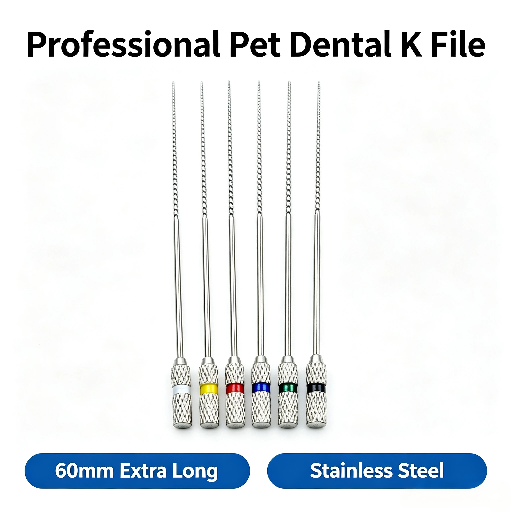 Dental Pets Rotary Stainless Steel Files 60mm Extra Long For Animal Root Canal Therapy Veterinary Dentistry