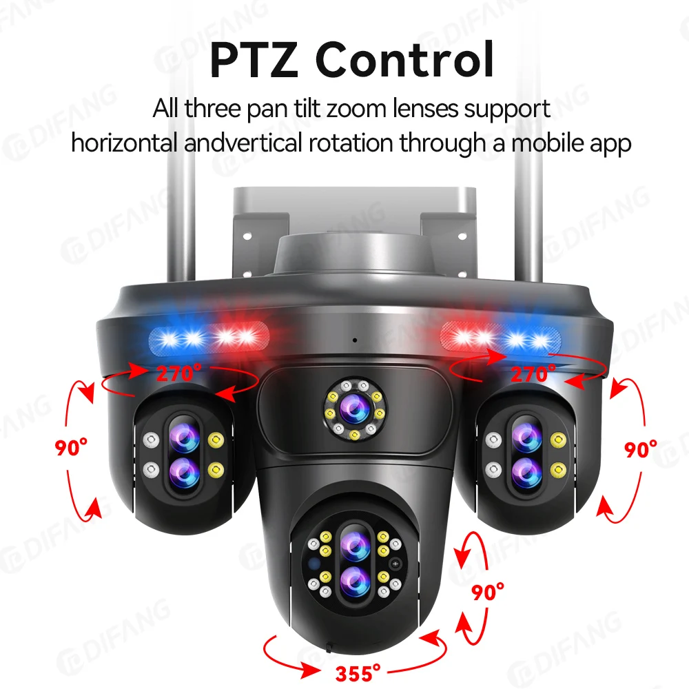 DIFANG 35MP Seven Len WiFi Telecamera esterna Zoom 10X CCTV Telecamera di sorveglianza wireless a quattro schermi Telecamera di sicurezza WiFi con tracciamento automatico