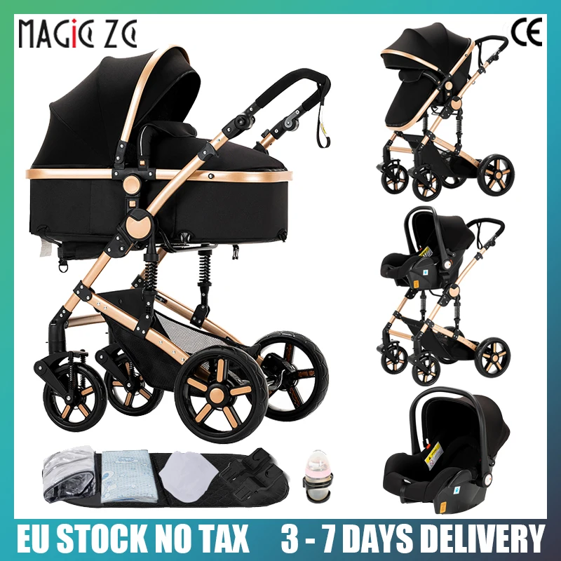 Cochecito compacto 3 en 1, combos de cochecito de bebé, cochecito de bebé multifuncional de alto paisaje para niños pequeños, coche infantil