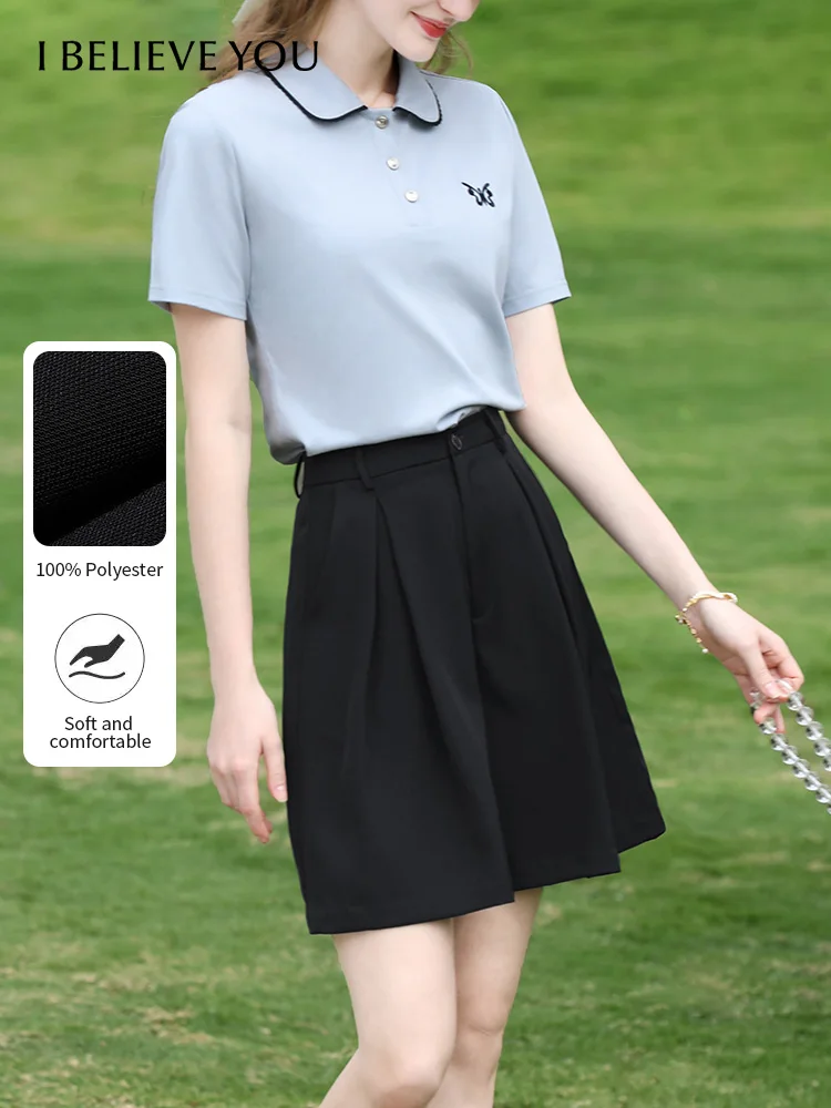 

I BELIEVE YOU Black Pleated A-line High Waist Casual Suit Shorts for Women 2025 Summer Back Elastic Waist Short Pants 2252046046