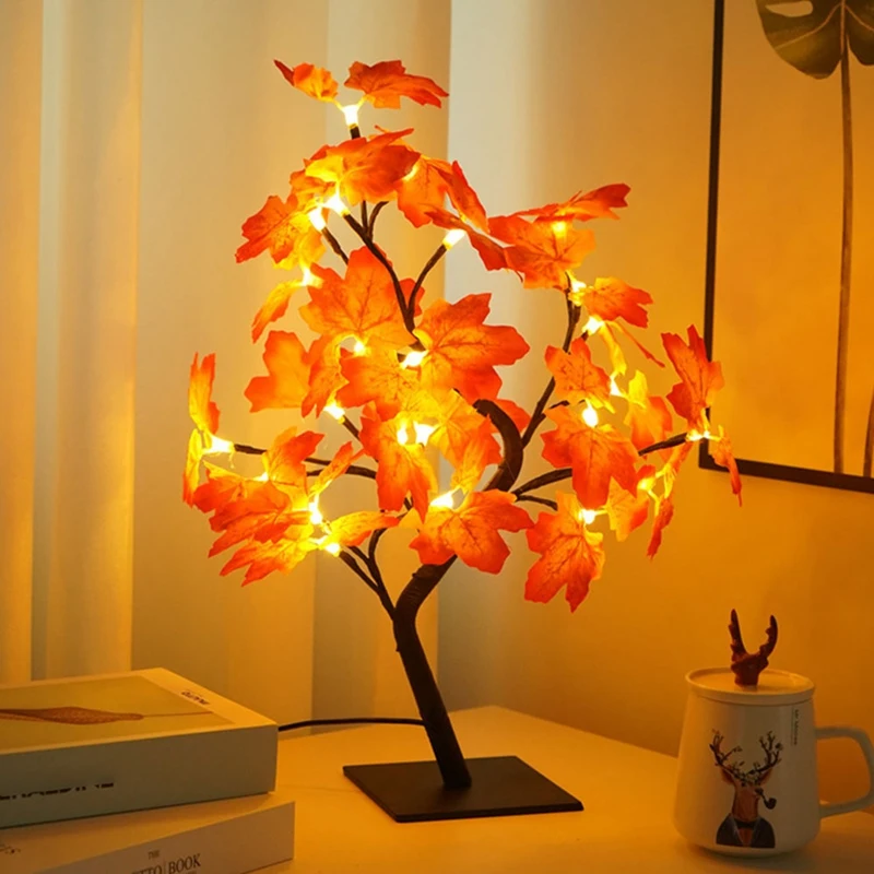 24leds maple leaf LED Lantern Peach Flower Lantern Rose Maple Leaf USB Tree Light Room Decoration Table Lamp Gift Night Light