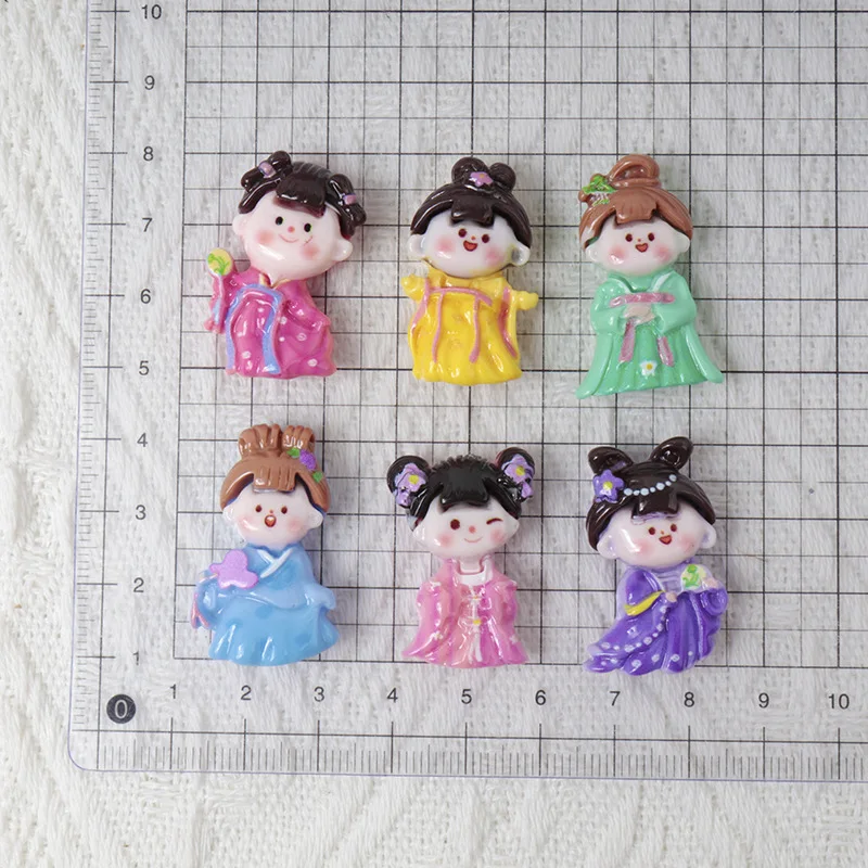 10pcs Resin Vintage Tang Style Hanfu Girl DIY Cut Book Phone Case Crafts Patch Children Hair Accessories Decorative Materials