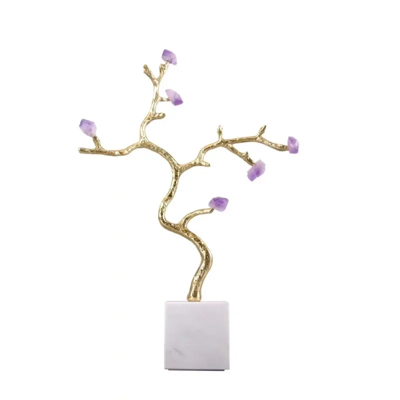 Albero in pietra di cristallo di lusso leggero, pietra di agata con base in marmo, ornamento, regalo per mobile TV.