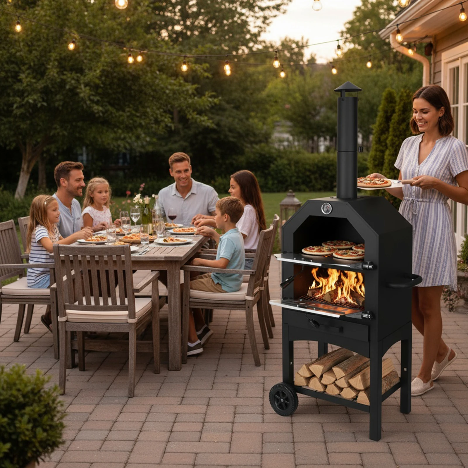 

2-Tier Freestanding Charcoal Pizza Oven with Rain Cover Large Wood Pellet Fired Pizza Oven for Backyard Camping Tailgating