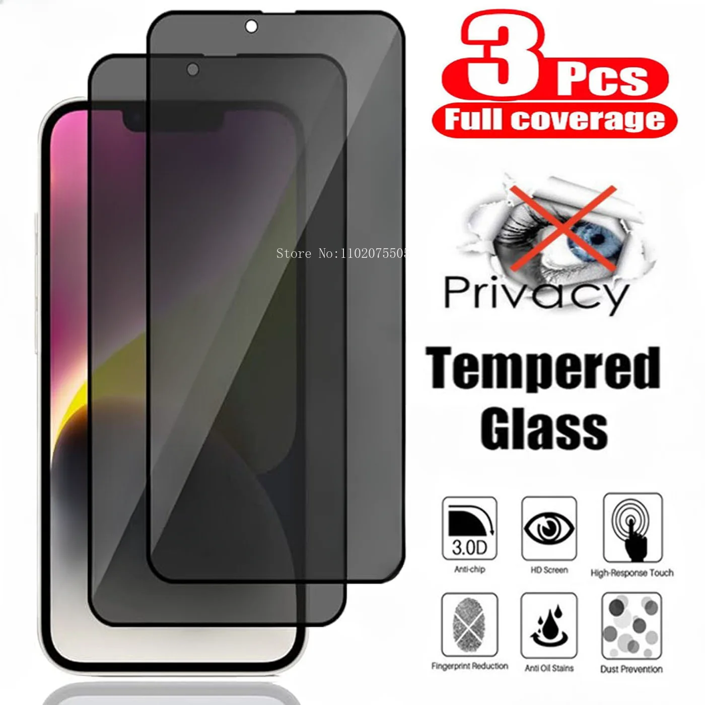 3Pcs Black Privacy Protective Tempered Glass For iPhone 15 14 13 12 11 Pro Max Anti Spy For iPhone 14 15 Plus X XR XS Max Glass