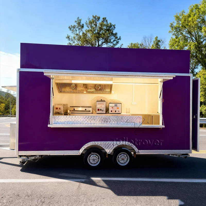 

Modern Outdoor Fully Equipped Food Trucks Tacos French Fries Sandwich Hot Dog Pizza Hamburger Food Trailer with Toilet