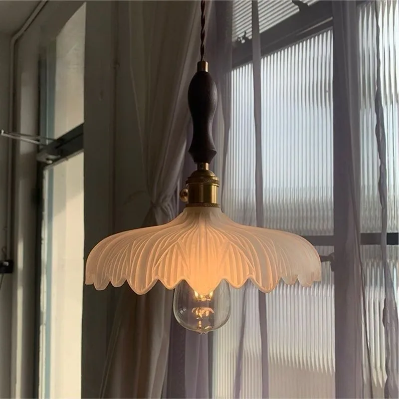 المعاصرة خمر لوتس الزجاج قلادة أضواء غرفة نوم السرير مطعم بار غرف خلع الملابس النحاس مصابيح معلقة ديكور داخلي #1