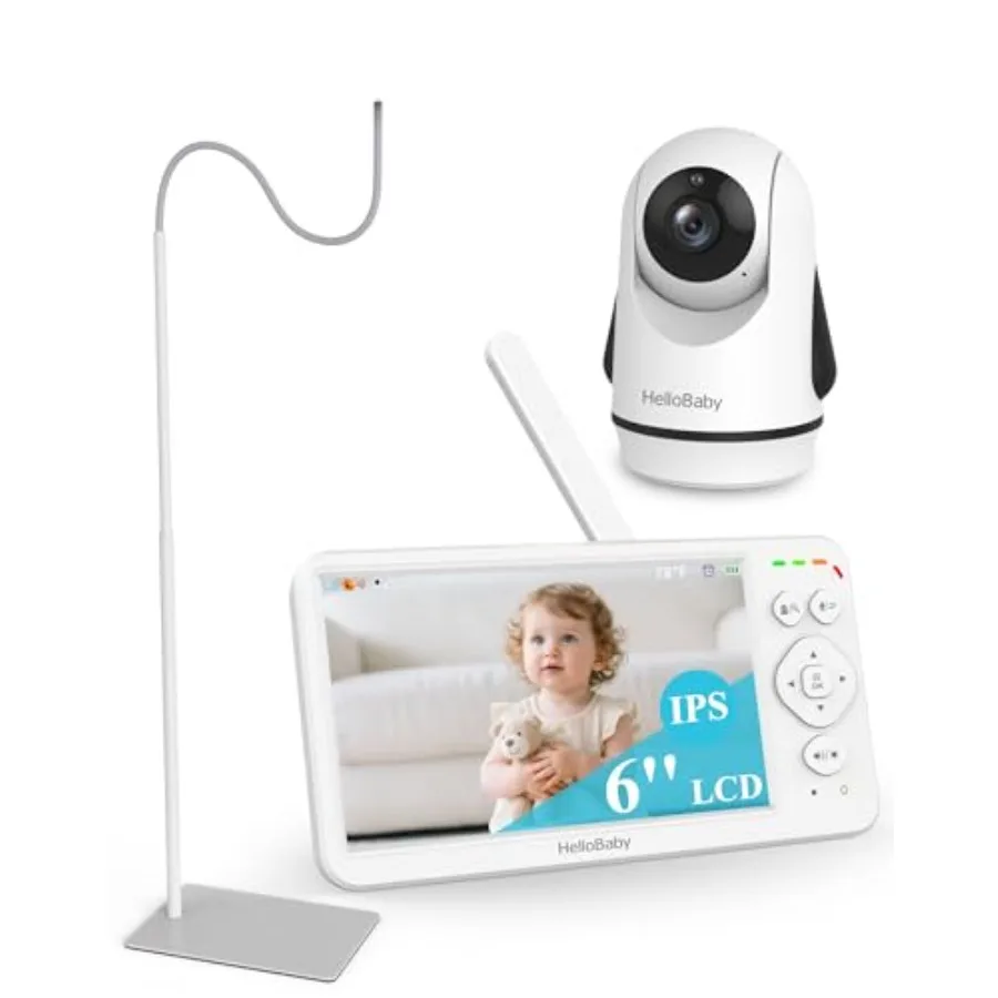 

Видеоняня HelloBaby 6'' с напольной подставкой, без Wi-Fi, 30 часов автономной работы, поворотная камера 320°, 2-кратный зум, ночное видение, двусторонняя связь