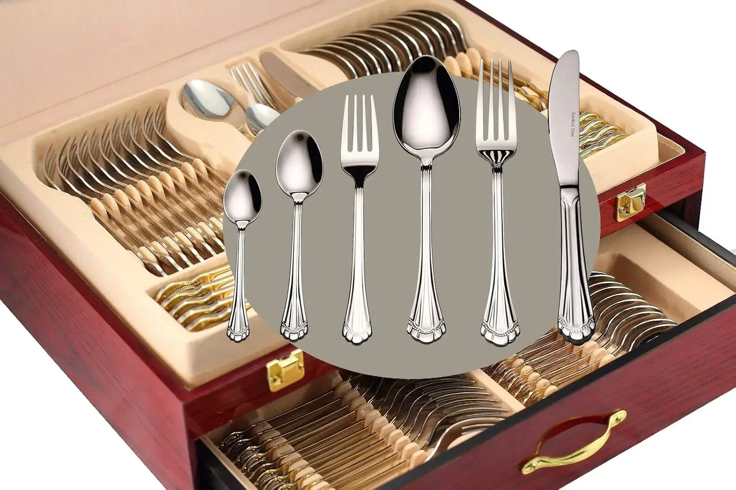 Venezia Collection Flatware Serving Set for 12, 75-Pc Luxury Dining Silverware Cutlery Service - 18/10 Premium Surgical Stainles