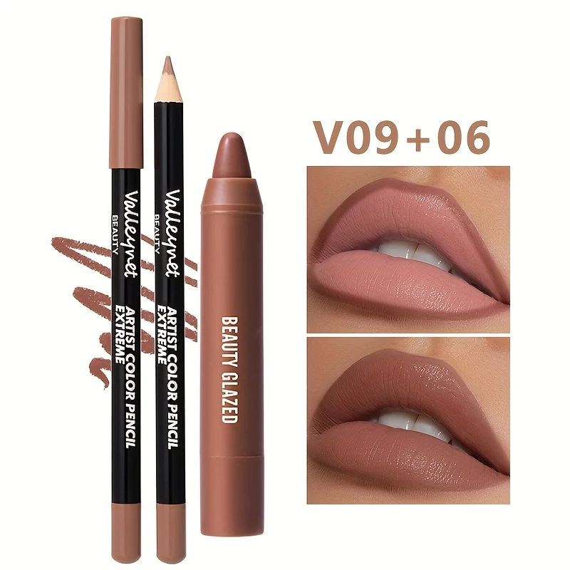 2pcs/Set Nude Brown Matte Lip Liner and Lipstick Combo Set, Lip Liner Makeup Long Lasting Waterproof Lip Liner for Women