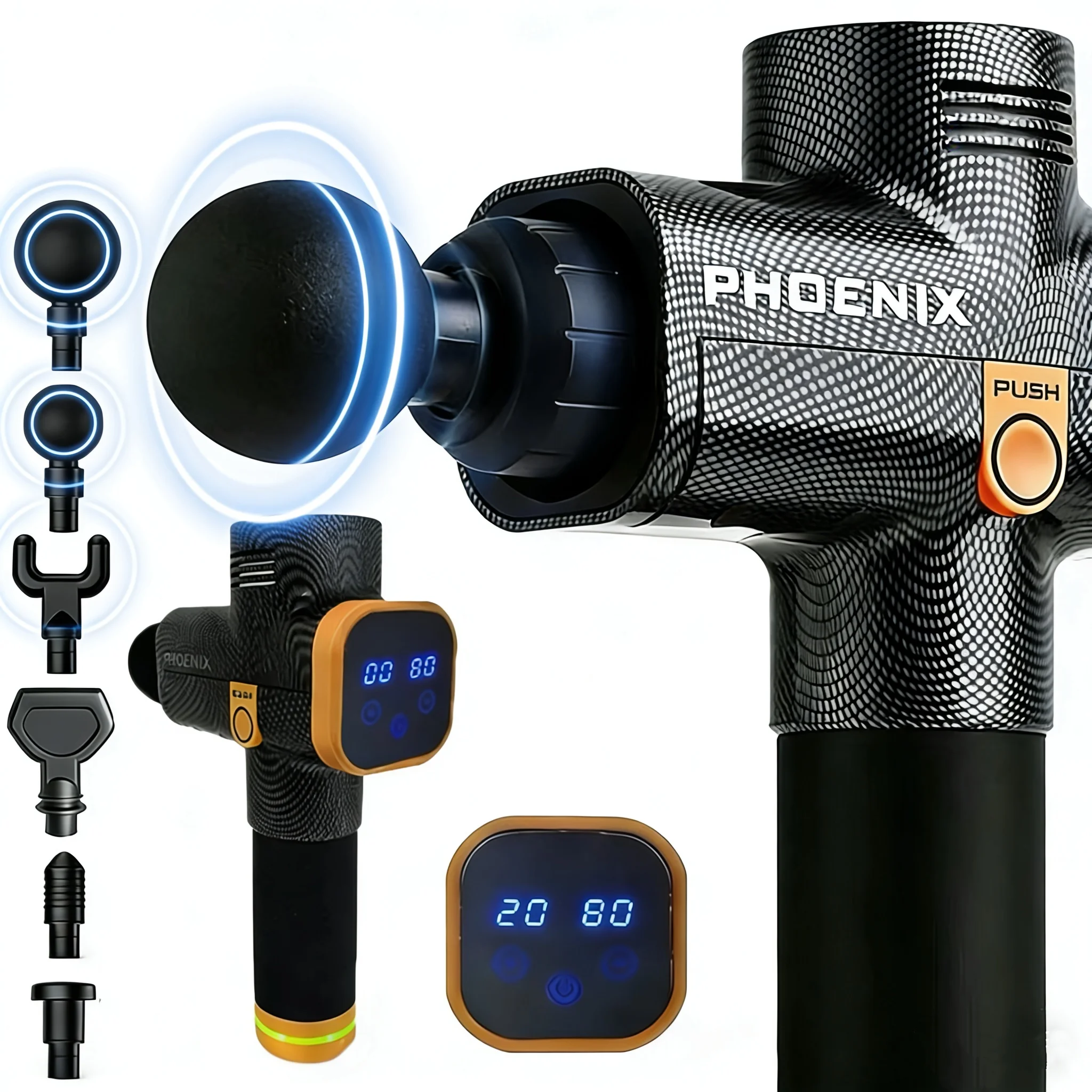 Phoenix A2 Portable Massage Gun Deep Tissue Muscle Relaxation Vibrator Back Fascial Massager with Display for Sports Recovery