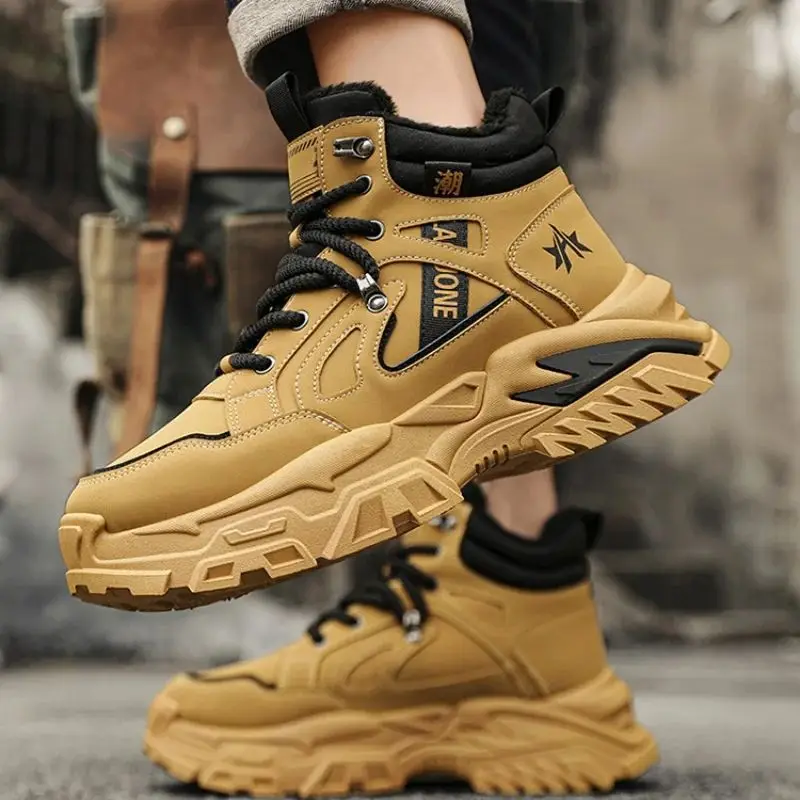

Winter Men's High-Top Fleece Lined Warm Cotton Shoes Luxury Light Thick-Soled Outdoor Cold-Resistant Dad Sports Trend Boots