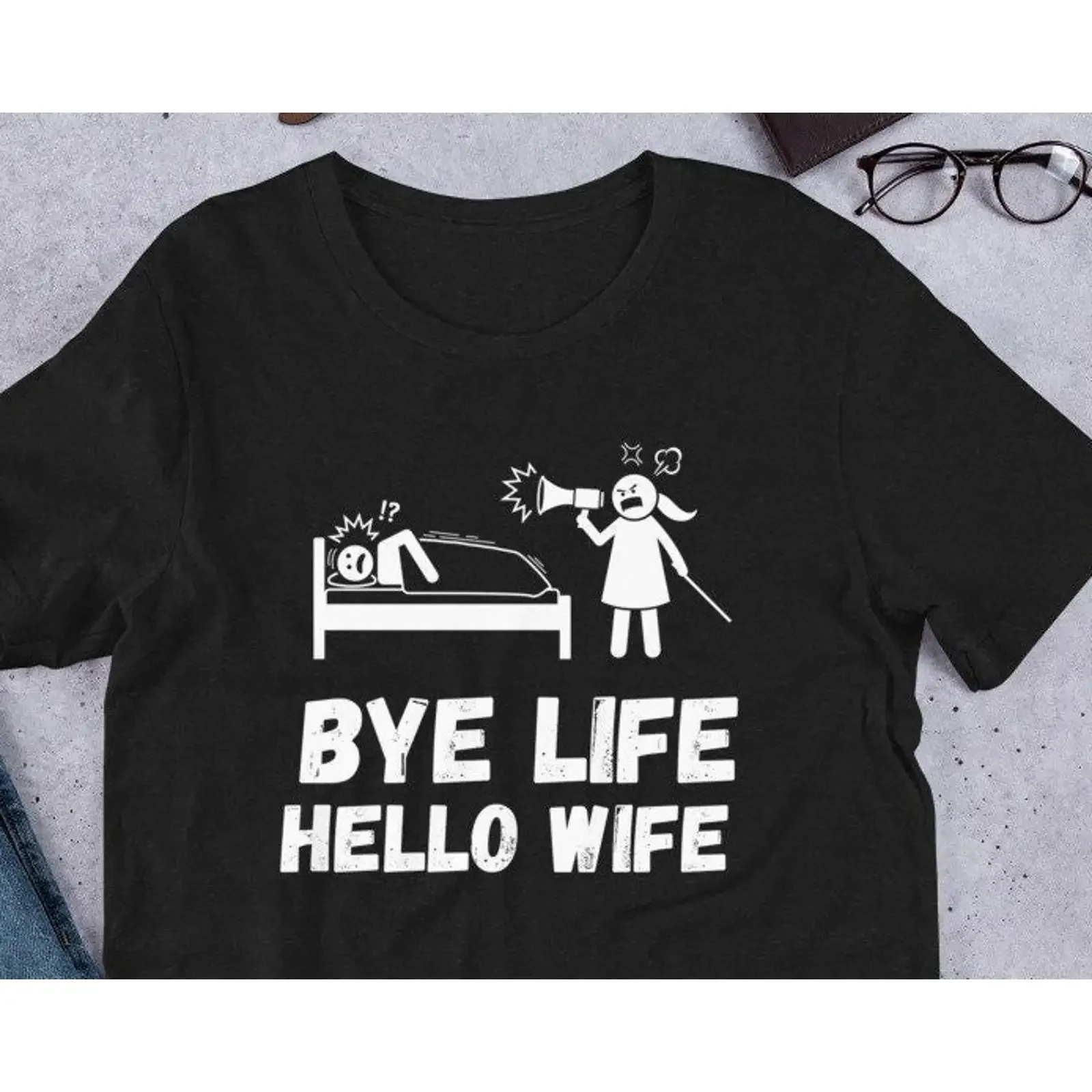 Bye Life Hello Wife Funny Groom T Shirt Wedding for Hubby Just Married Husband To Be Casual   vintage Washed designer clothes