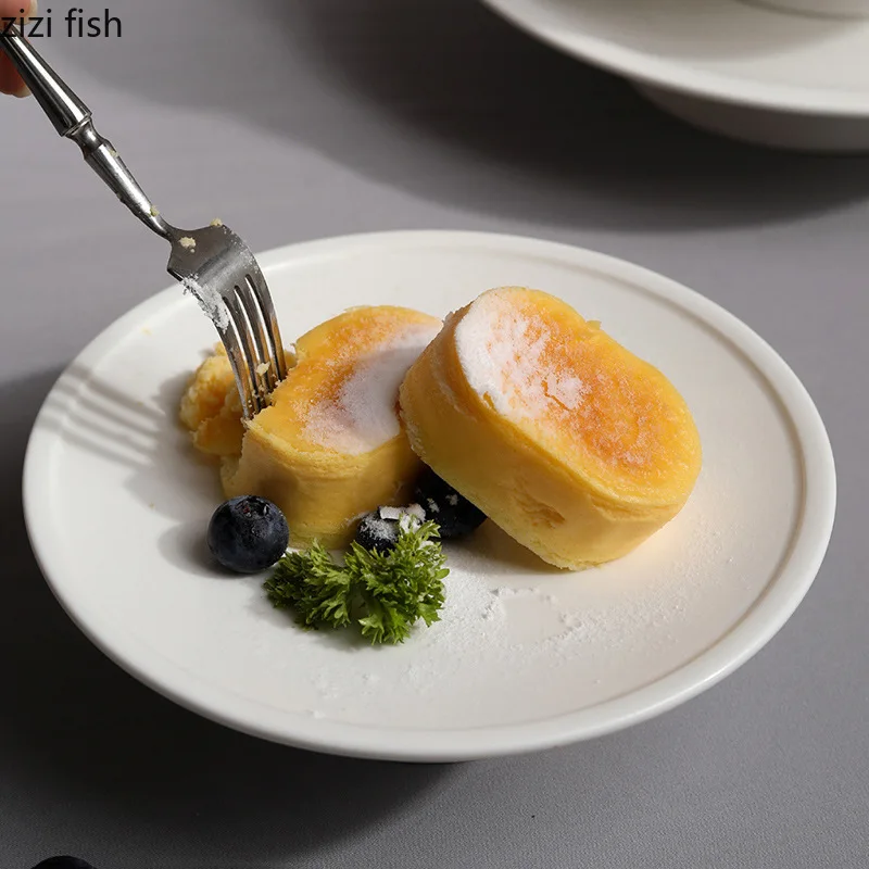 Pure White Porcelain High Footed Plate Round Cake Plate Dessert Pastry Plate Serving Plates Restaurant Specialty Tableware