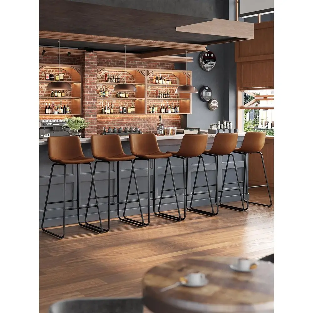 

Stools Set of 6, 30 Inches Counter Height Bar Stools with Back, Modern Faux Leather Barstools with Metal Legs and Footrest, Bar