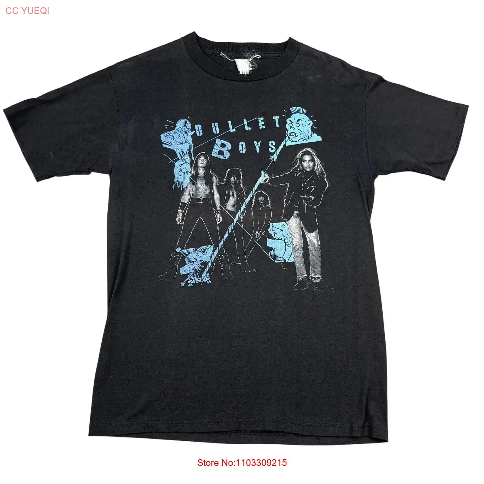 Vintage BulletBoys Hair Metal Schwarzes T-Shirt Größe L Vintage Washed Designer-Kleidung mit Grafik Soft Homme Stylisch Leicht