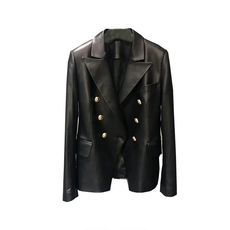 European station spring 2023 new leather leather women's suit sheep skin short style slim leather jacket jacket return