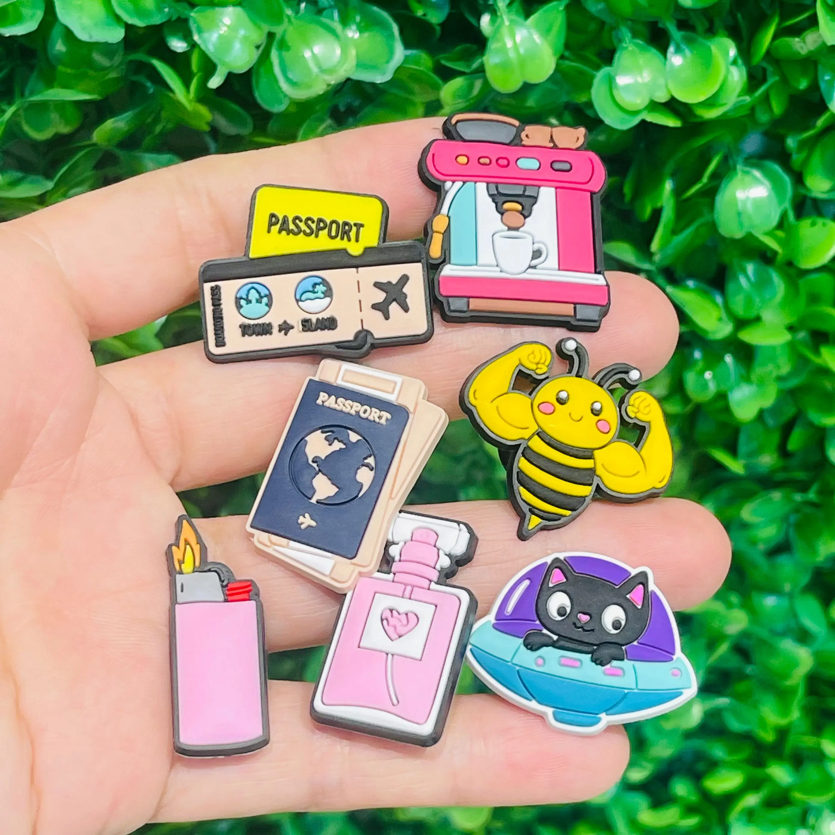 1-13Pcs Coffee Machine Perfume PVC Sandals Charms Accessories Bee Poker Chips Shoes Buckle Fit Man Holiday Present