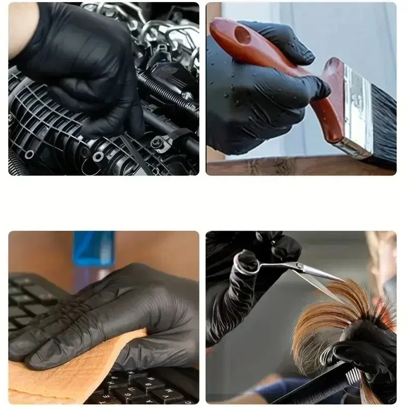 Disposable Black Gloves Unisex Latex Free Nitrile PVC Thick Splayed Fingers Housework Cleaning Car Pet Care Cooking Tools Women