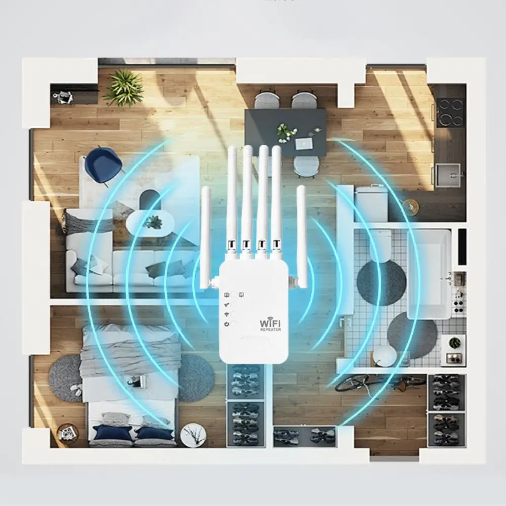 Durable 4 Antennas WiFi Repeater Stable High Speed WiFi Extender Dual Band Heat Dissipation Signal Amplifier Office