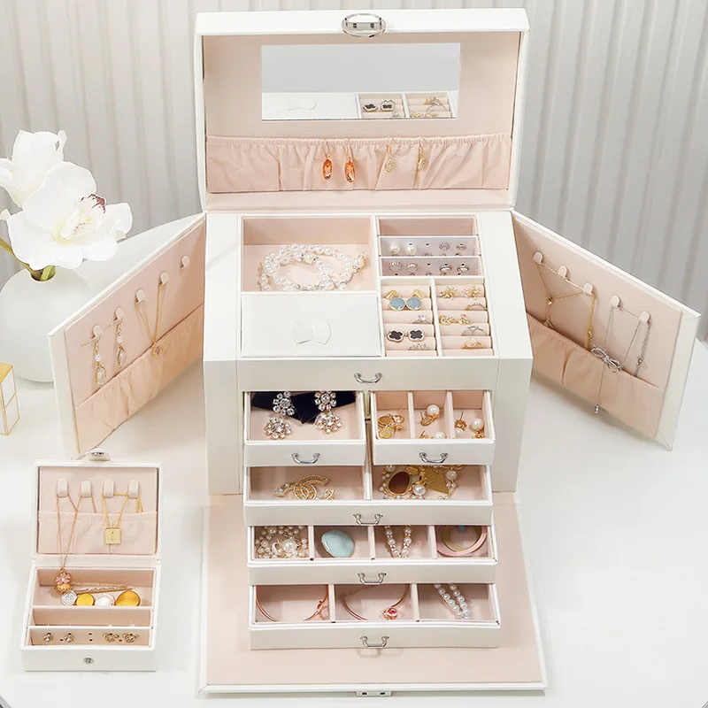 Light Luxury Cortex Material Jewelry Storage Box Large Capacity High-Level Multi-Layer Ring Necklace Earrings Holiday Gift